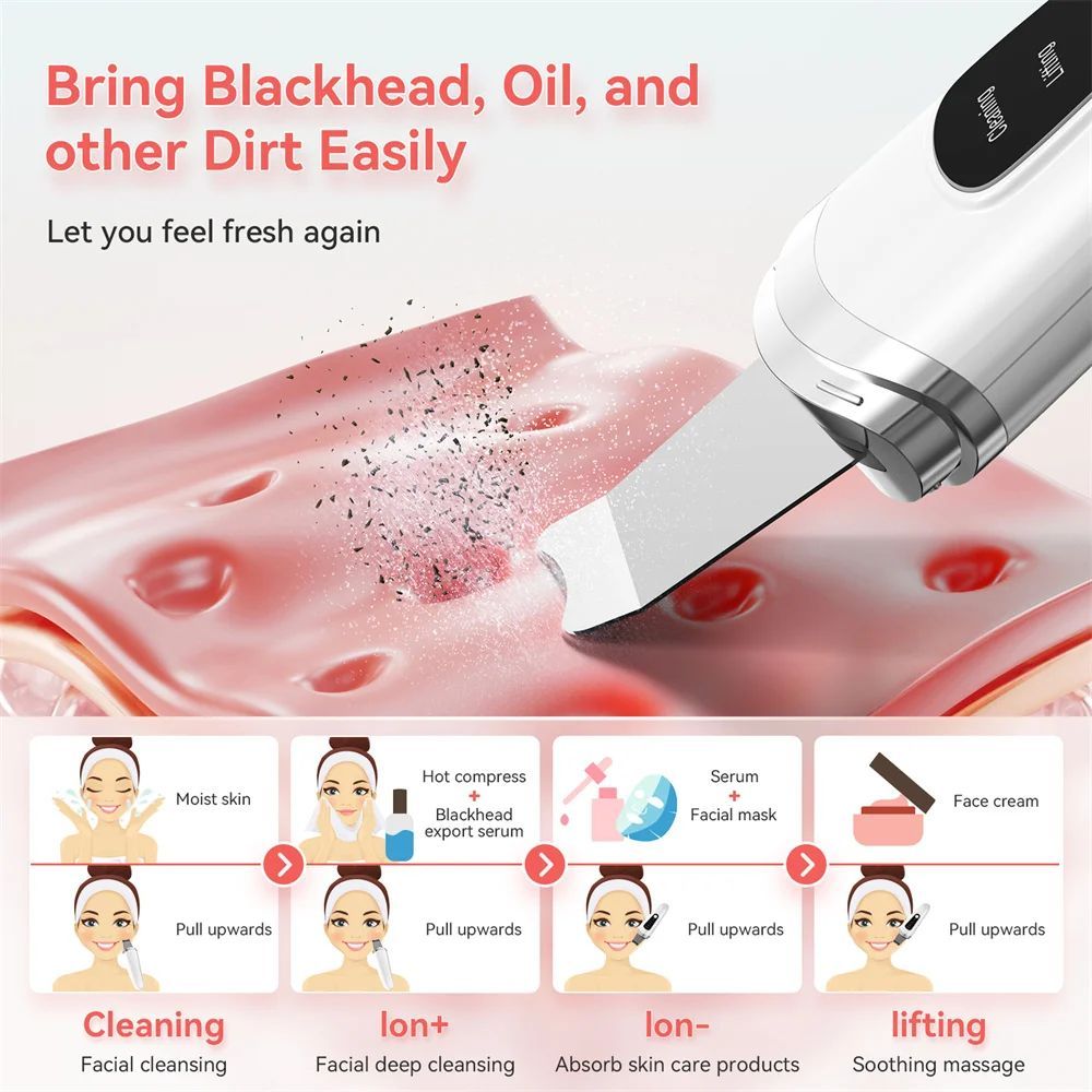 Ultrasonic Facial Skin Scraper Pore Cleaner Exfoliator and Blackhead Remover